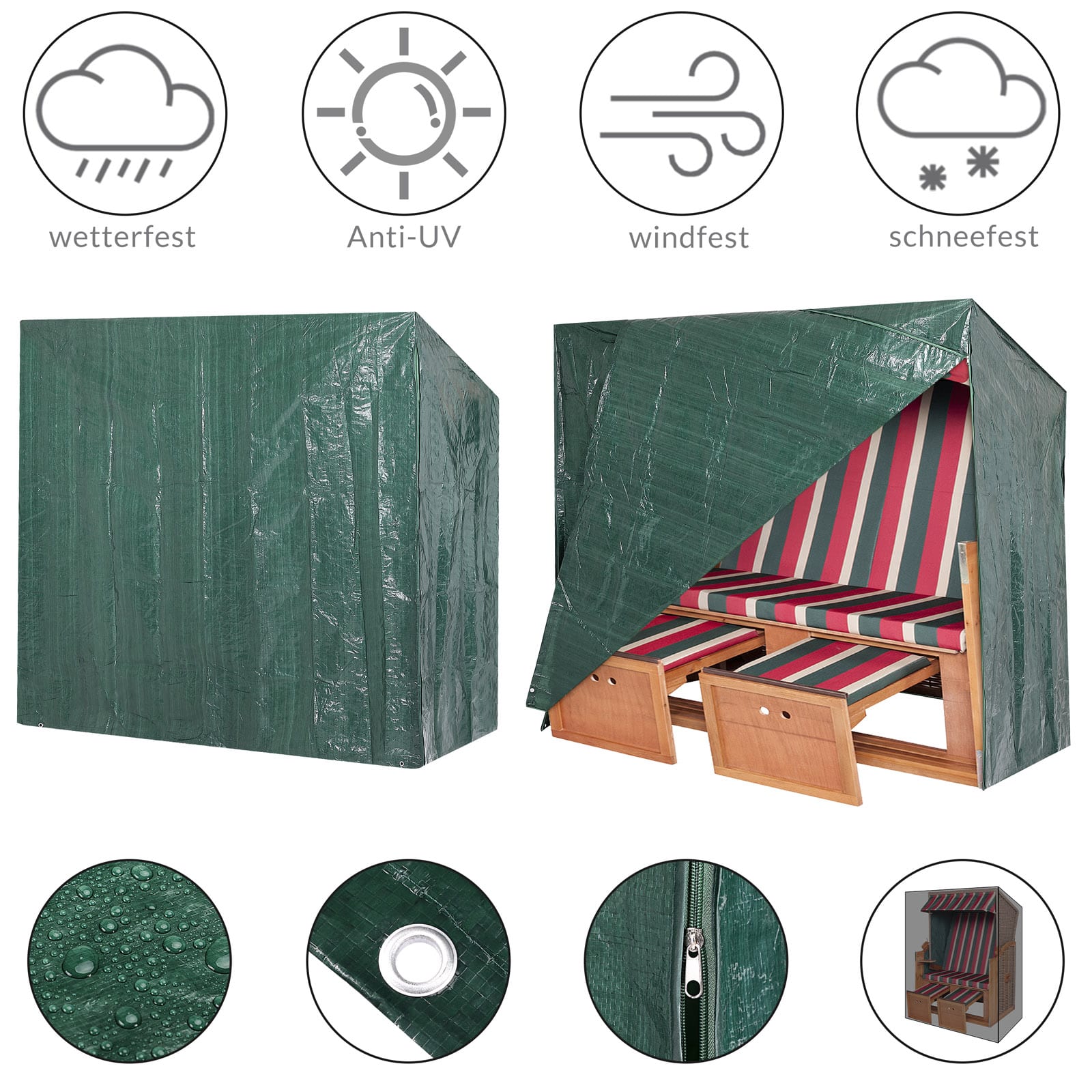 Pokrowiec na krzesło plażowe zielony 165x125x90cm image 2